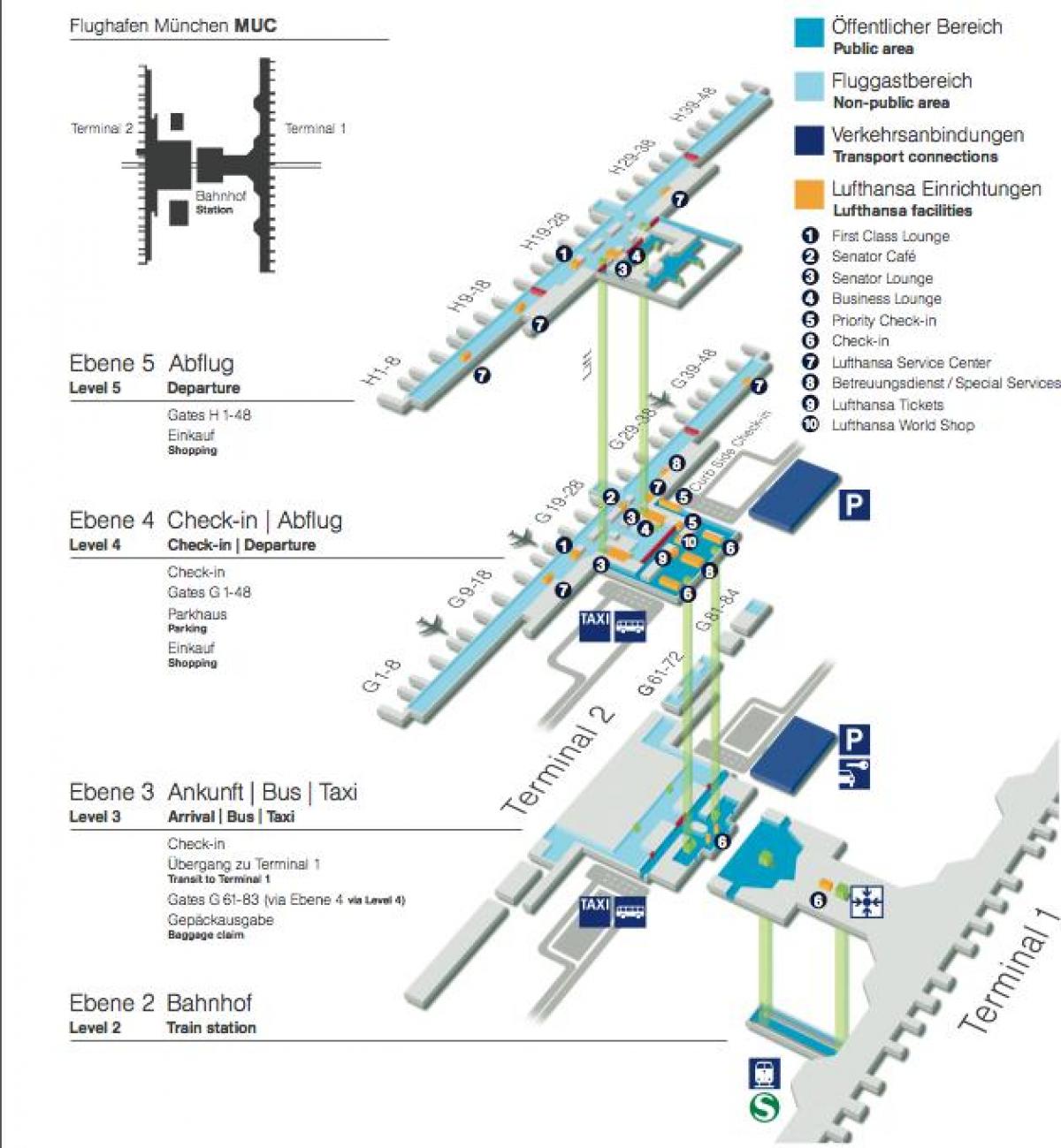 Carte de l'aéroport de munich lufthansa