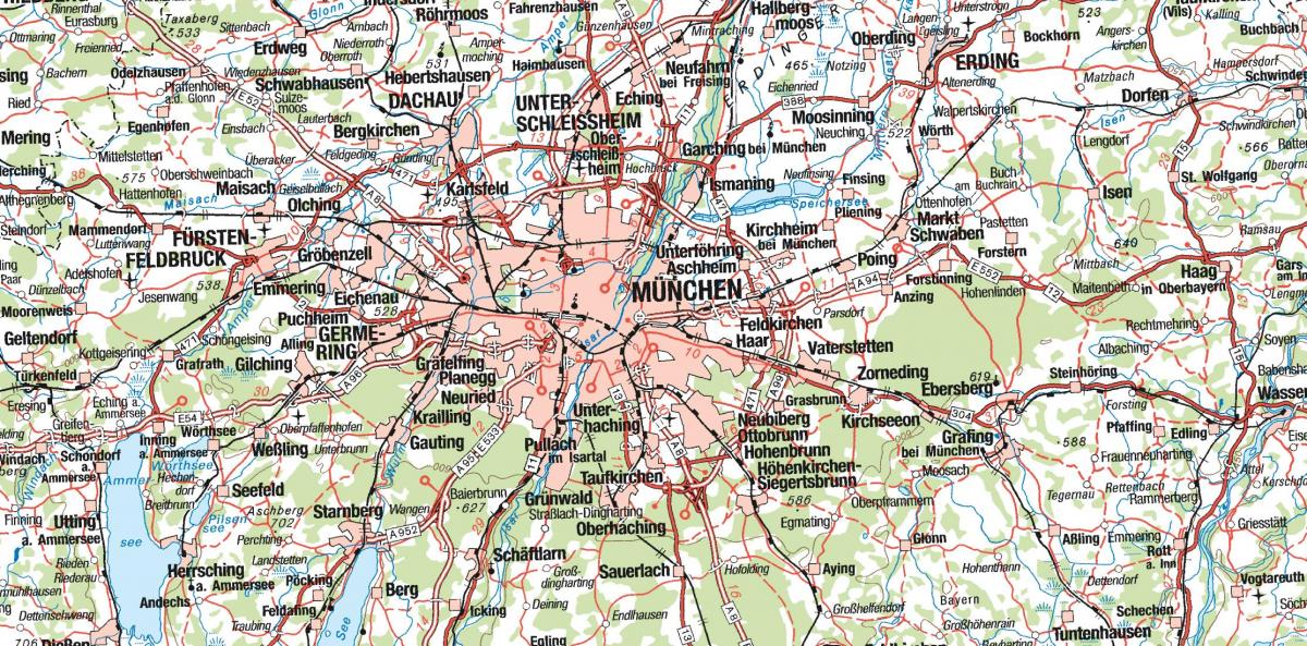 La carte de munich et les villes alentours